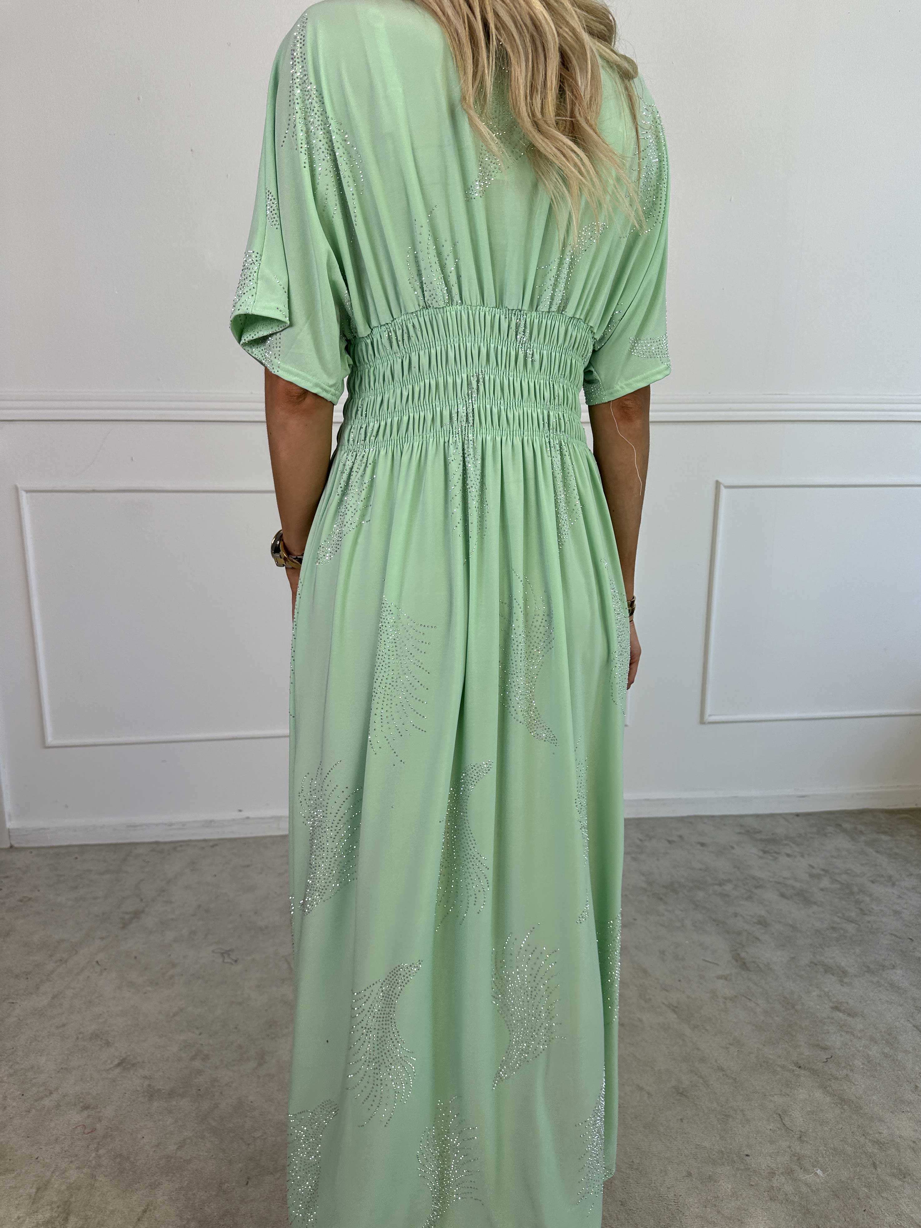 Pams Leaf Crystal - Lang elastisk kjole med mønster af similisten